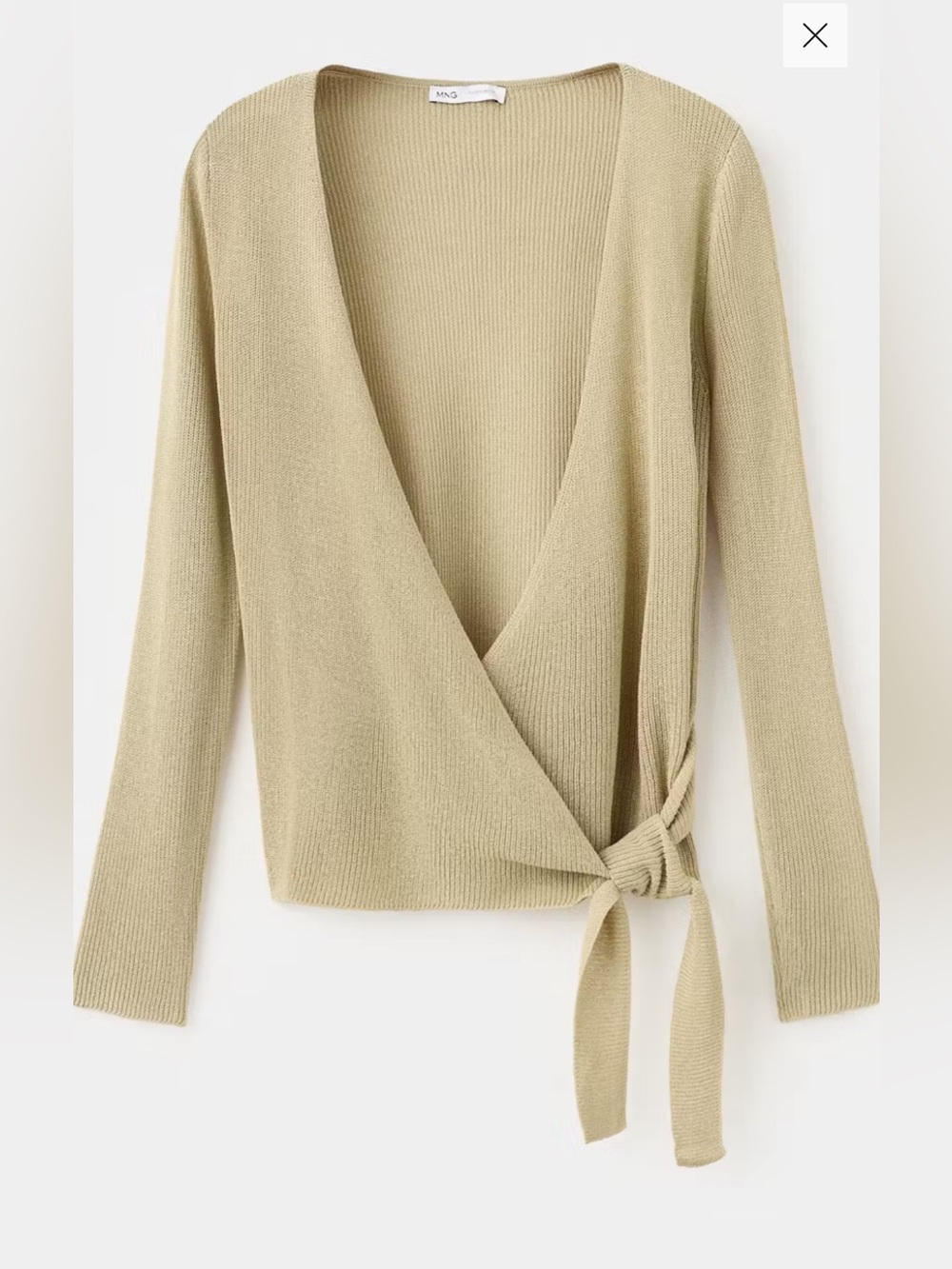Mango Wrap Tie Knit Sweater in Light Aqua Green